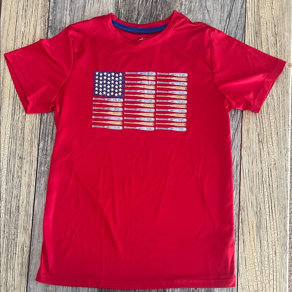 bcg Red Short-Sleeve Tee with American Flag Bat Graphic